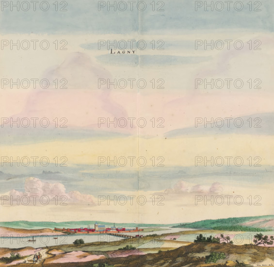 View of the town of Lagny-sur-Marne, Lagny, print, album page, View of the town of Lagny-sur-Marne.
