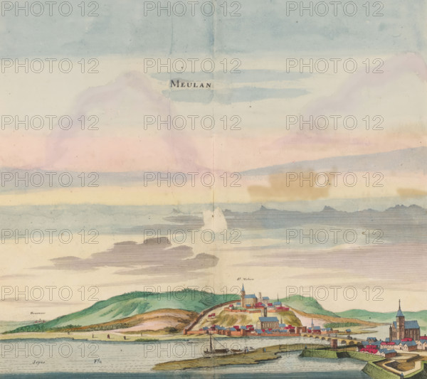 Meulan, View of the city of Meulan, print, album page, View of the city of Meulan. In the
