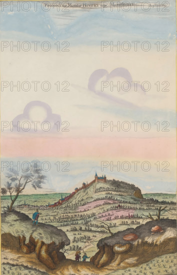 View of the place Henrichemont, Prospectus Montis Henrici vulgo Montherri, print, album page,