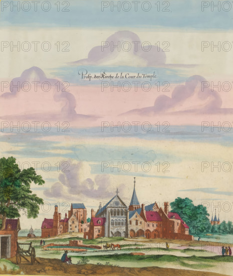 View of the buildings of the Templar monastery and church in Paris, Prosp. der Kirche de la Cour du