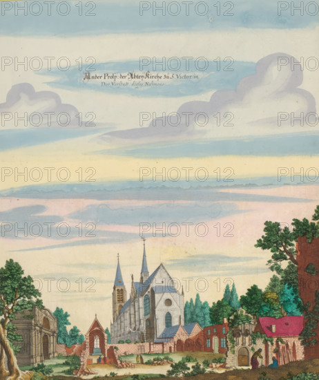 View of the Abbey Church of Saint-Victor in Paris, Ander Prosp. der Abten Kirche zu St. Victor in