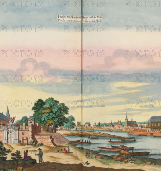 View of the Seine in Paris with the arsenal on the left, Prosp. desz Zeughauss in Parijs und du