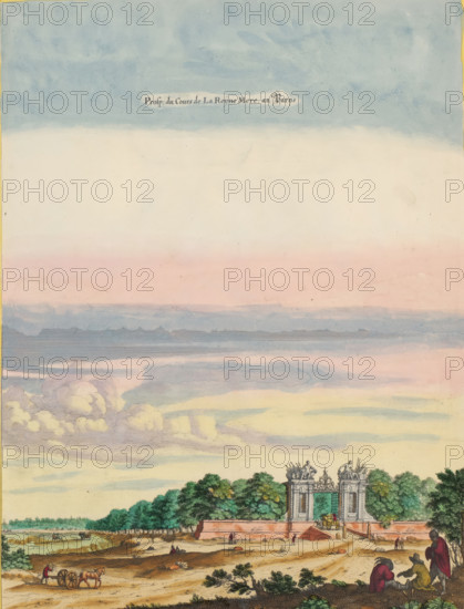 Prosp. du Cours de La Reijne Mere au Parijs, View of the entrance to the court of Anne of Austria