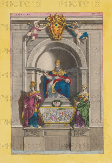 Tomb of Pope Leo XI, Sepulchrum Alexandri VII ab equite Bernino exculptum, print, album page, Tomb