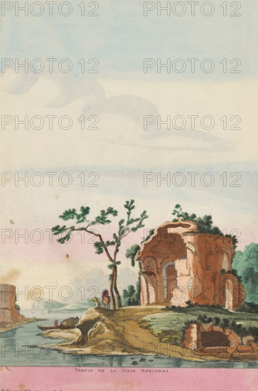 Ruins of the temple of the Villa Adriana in Tivoli, Temple de la ville Adrianne, Landscapes with
