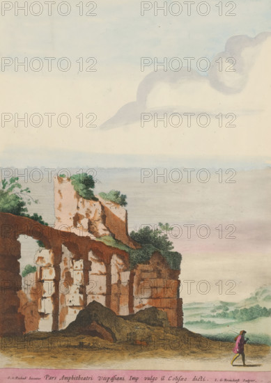 Pars Amphitheatri Vespasiani Imp vulgo il Coliseo dicti, Ruins of the Colosseum in Rome, Roman