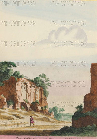Ruins at the Forum Boarium in Rome, Ruinae Pallitÿ Imp. in Foro Boario, Roman ruins, print, album