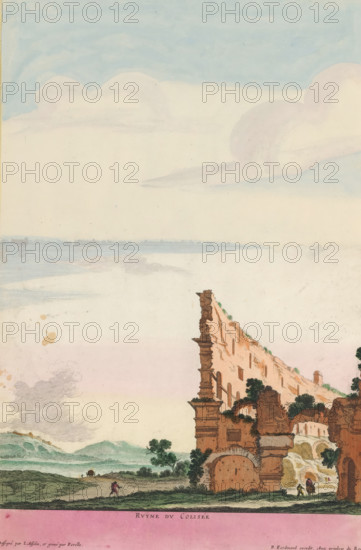 Landscape with the ruins of the Colosseum in Rome, Ruyne du Colisée, Ruins in Italy, print, album