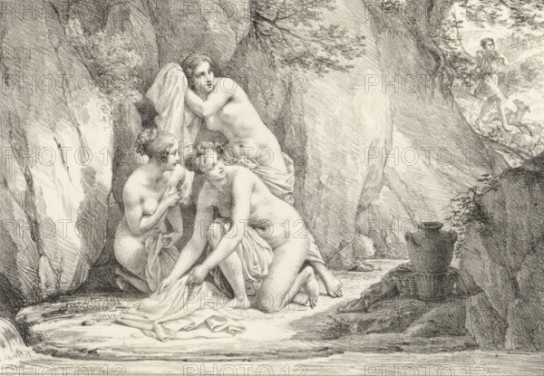 Diana and Actaeon, Series of lithographs, Receuil de dessins sur pierre, print, album page, Print