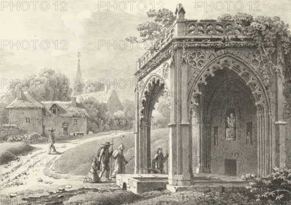 Landscape with pilgrims at a chapel, Receuil de dessins sur pierre, Series of lithographs, print,