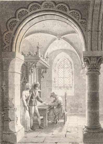 Chapel with a man and a woman for a clergyman, Receuil de dessins sur pierre, Series of