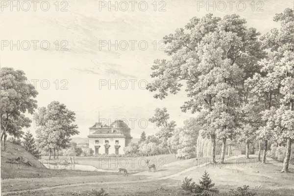 Park landscape with house, Receuil de dessins sur pierre, Series of lithographs, print, album page,