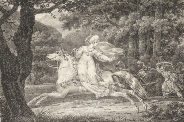Woman on horseback, Receuil de dessins sur pierre, Series of lithographs, print, album page, Woman