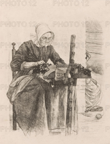 Lacemaker in 's Gravemoer (original title), print, printmaker: Jan Veth, 1885, Jan Veth,