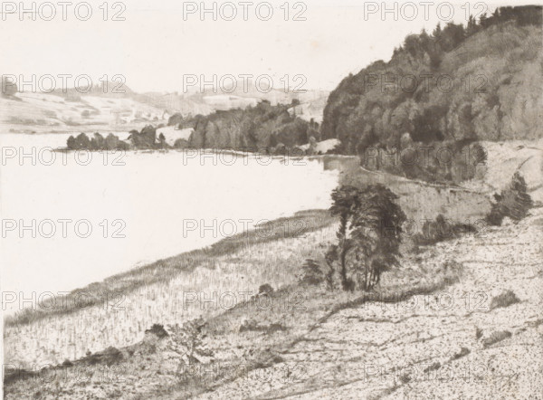 Landscape with a lake, print, printmaker: Paul Herrmann (signed by artist), 1914, paper, drypoint,