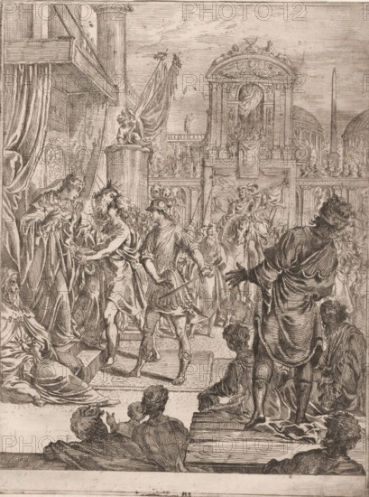 Paris makes itself known to Hector Priamus, print, printmaker: attributed to Pierre Lemaire, after