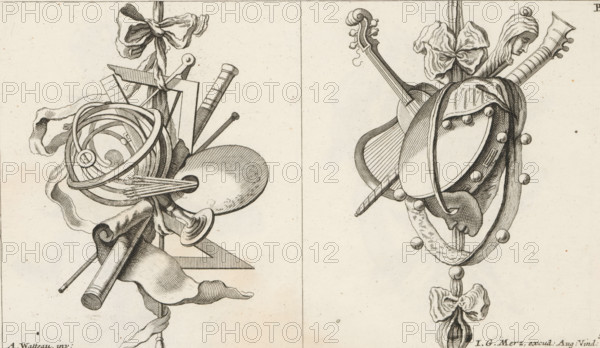 Trophies with measuring instruments and musical instruments, Newly Invented Victories and Honors
