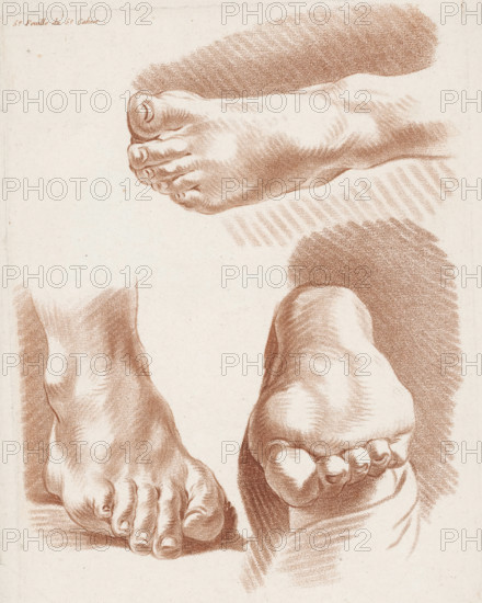 Three feet in different positions, 5.e Feuille du 5.e Cahier., Compositions with parts of the human