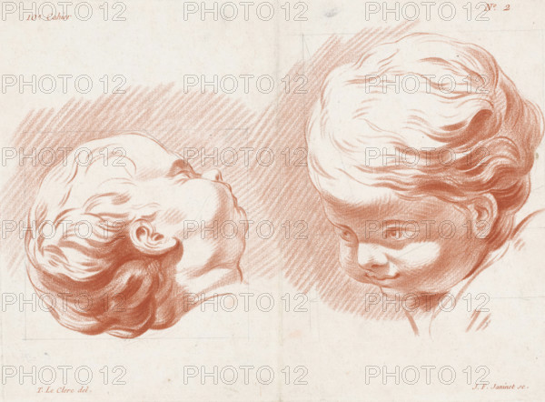 Two heads of children, Compositions with parts of the human body, dedicated by: Pierre Thomas Le