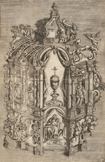 Tabernacle with dome and saints, Neues Zierathen Buch, Designs for altars, tabernacles, epitaphs,