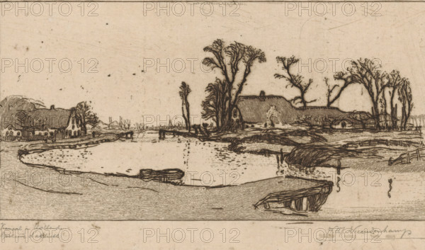 Farms along the Rijpwetering in South Holland, South Holland canal (original title), print, In the