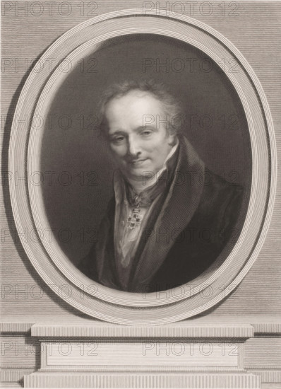 Portrait of Dominique Vivant Denon, print, printmaker: Adolphe Joseph Huot, after painting by