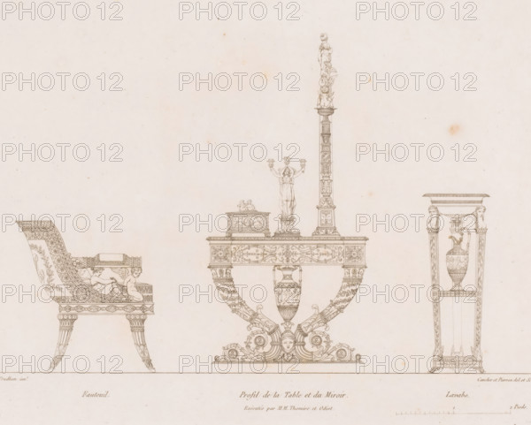 Dressing table with chair and washbasin, Description of the toilette present with a majestée
