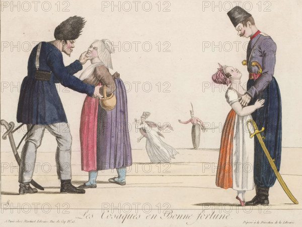 Les Cosaques en Bonne Fortune, Cossacks on the path of love, cartoon, print, Cossacks meeting