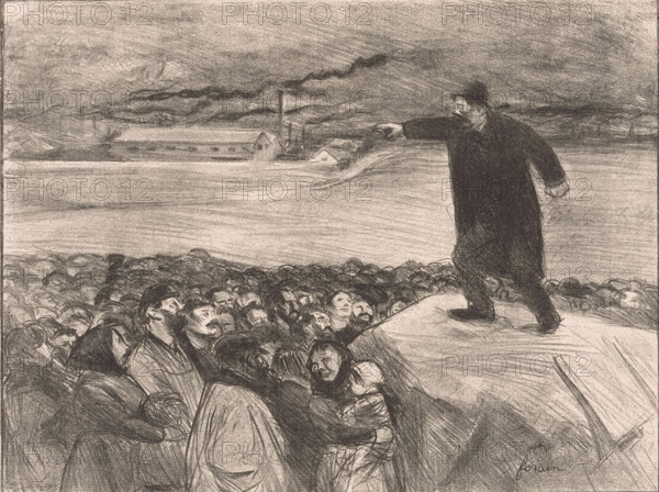 Factory workers' strike, Scène de grève, print, printmaker: Jean-Louis Forain, c. 1897, Jean-Louis