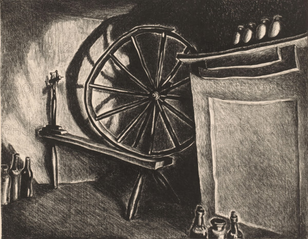 Spinning wheel, print, printmaker: Wanda Gág (signed by artist), 1903 - 1946, paper, lithography,