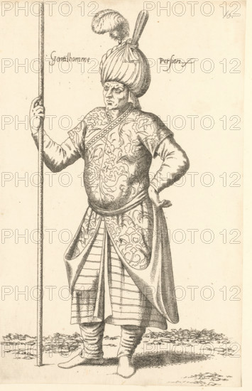 Gentilhomme Persien, Persian man, print, album page, book illustration, Print is part of an album.,
