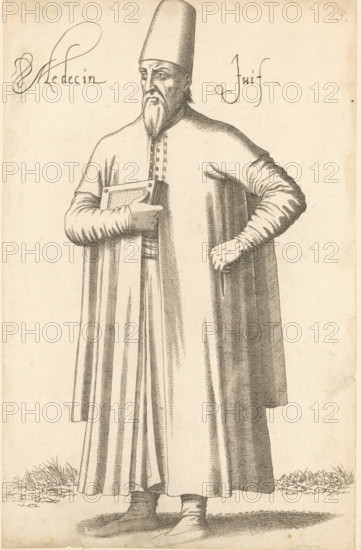 Jewish doctor, Medecin Juif, print, album page, book illustration, Print is part of an album.,