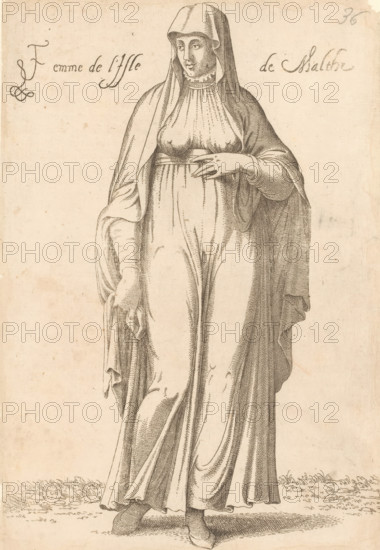 Woman from Malta, Femme de l'isle de Malthe, print, album page, book illustration, Print is part of