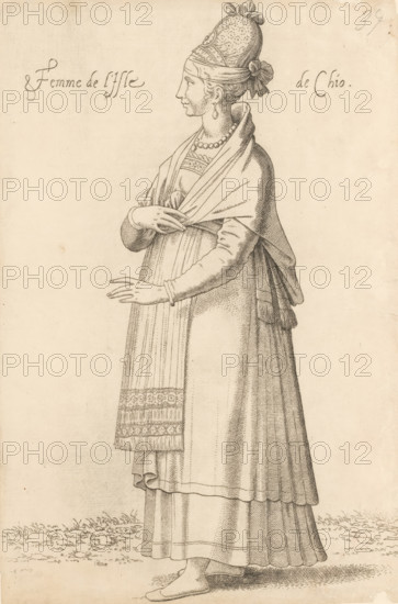 Femme de l'isle de Chio, Woman from the island of Chios, print, album cover, book illustration,