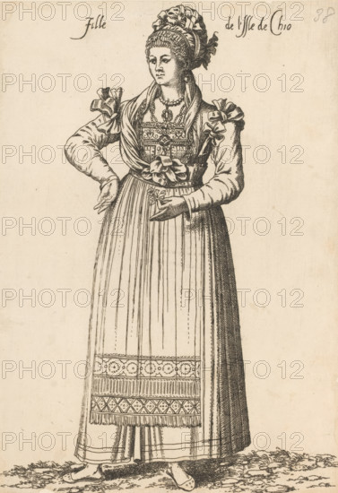 Girl from the island of Chios, Fille de l'isle de Chio, print, album page, book illustration, Print
