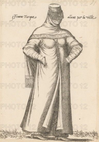 Femme Turque allant par la ville, Turkish woman on her way to the city, print, album page, book
