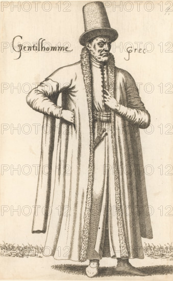 Gentilhomme Grec, Greek man, print, album page, book illustration, Print is part of an album.,