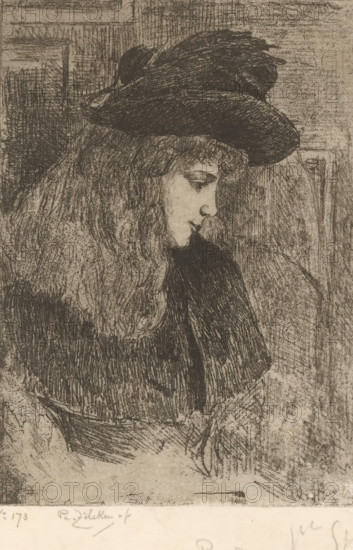Girl with hat, Fillette aux cheveux blonds (original title), print, printmaker: Philip Zilcken