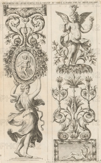 Two panels with caryatid and candelabra, Ornaments in the Queen's Apartments in the Louvre,