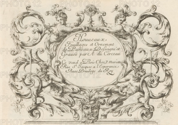 Title print with satyrs and female herms, Panels with leaf motifs, Nouveaux Feuillages et Ornement