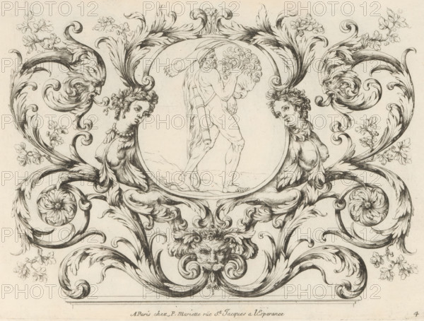 Hercules in medallion amid acanthus vines, Panels with leaf motifs, Nouveaux Feuillages et Ornement