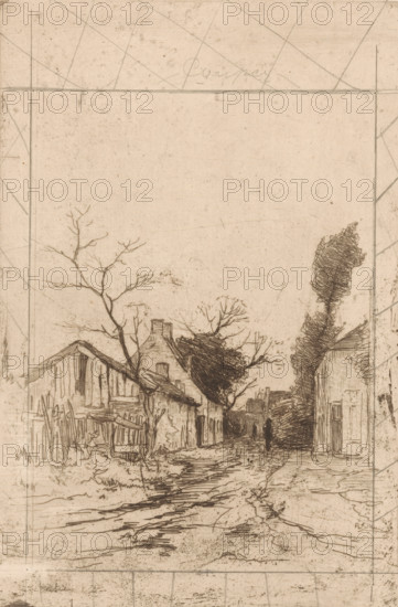A Tervueren (original title), Street in Tervuren, print, printmaker: Philip Zilcken (signed by