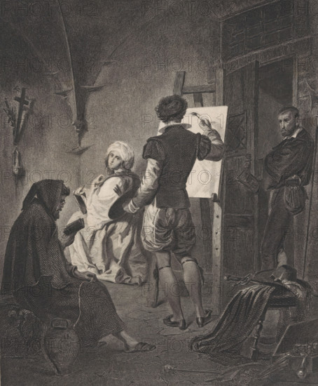 Beatrice Cenci is painted by Guido Reni, Ginevra Cenci in gefängniss von Guido Reni gemalt, print,