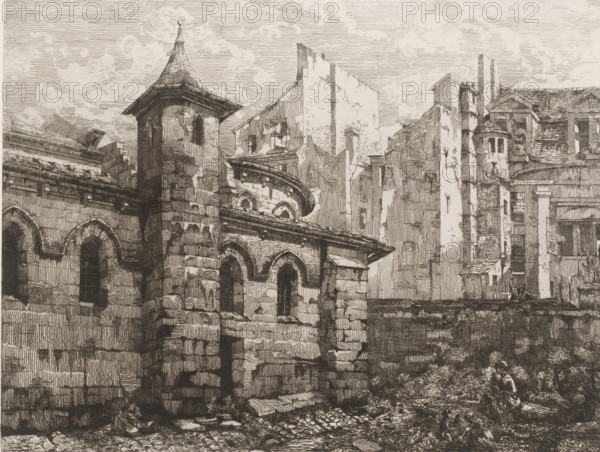 View of Saint-Julien-le-Pauvre, Saint Julien le Pauvre, L'eau-forte en 1874, French etchings from
