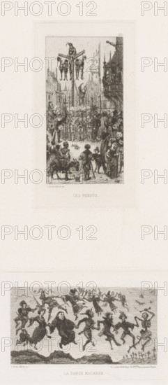 Dance of Death, La danse macabre, French etchings from 1875, L'eau-forte en 1875, print, Series