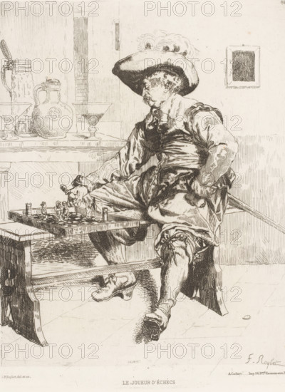 Le joueur d'échecs, Chess player, French etchings from 1875, L'eau-forte en 1875, print, Series