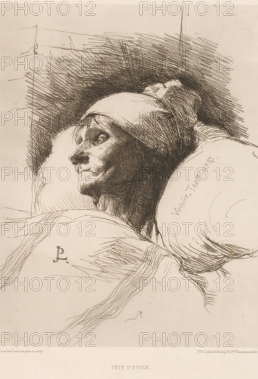 Tête d'étude, Victoire Tranchart on her deathbed, French etchings from 1877, L'eau-forte en 1877,