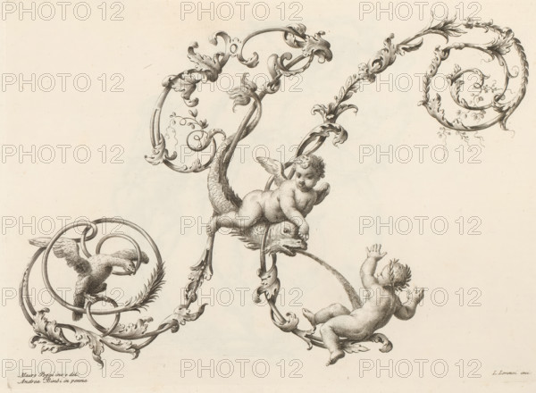 Ornamental letter N, Ornamental alphabet, Alfabeto di lettere inizial, print, album page, decorated