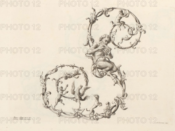 Ornamental letter S, Alphabet of initial letters, Ornamental alphabet, print, album page, decorated