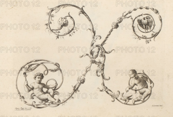 Ornamental letter X, Alfabeto di lettere inizial, Ornamental alphabet, print, album page, decorated